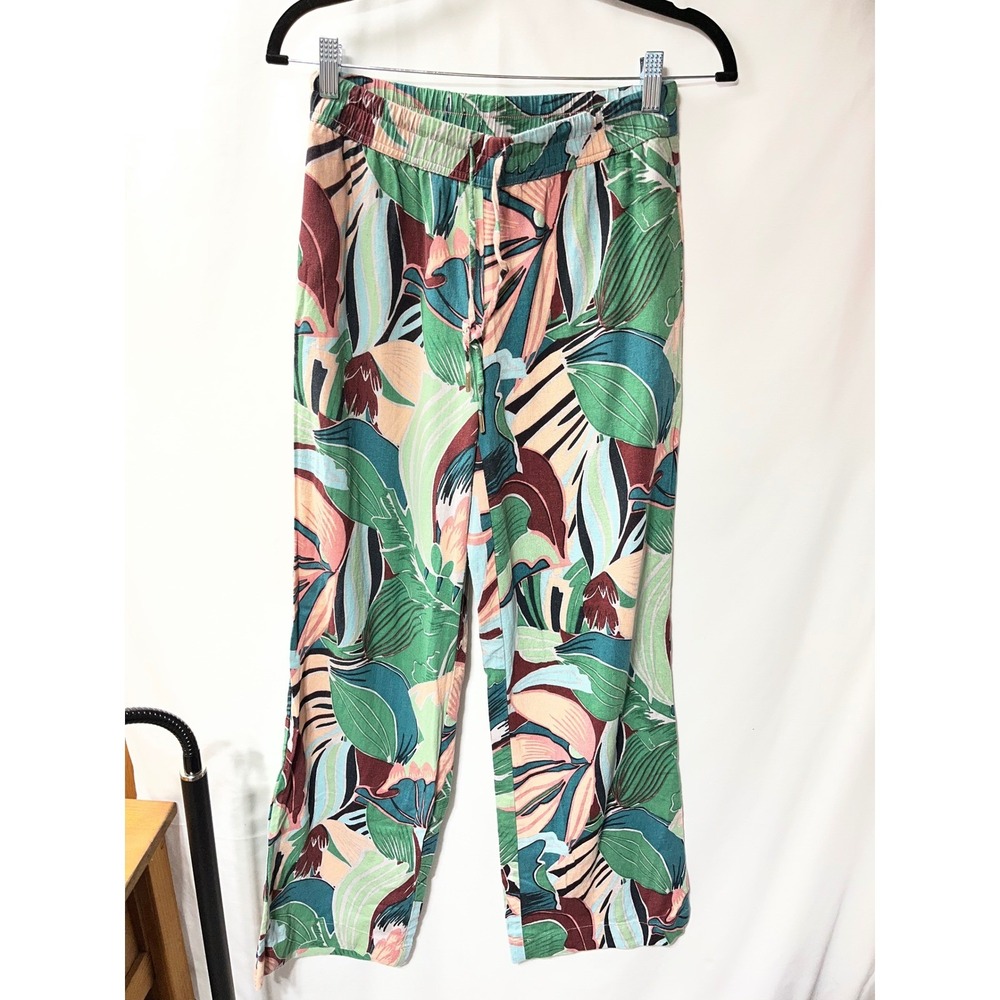 Joie Tropical Floral Print Wide Leg Pants Green Pink Drawstring Small - Picture 3 of 3